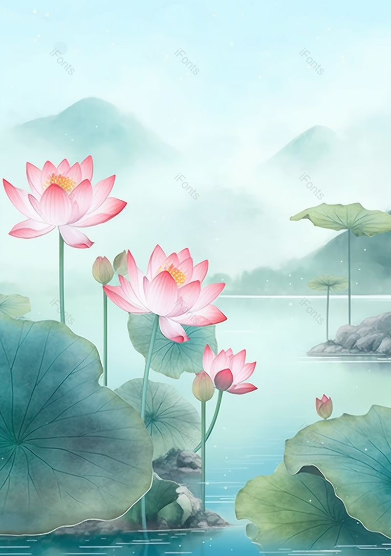 国风插画夏季山水荷花背景,插画/手绘图,插画/手绘图库,插画/手绘图下载,插画/手绘